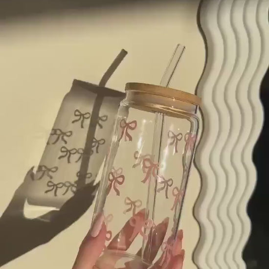 Personalized Iced Coffee Glass Tumbler with Lid and Straw