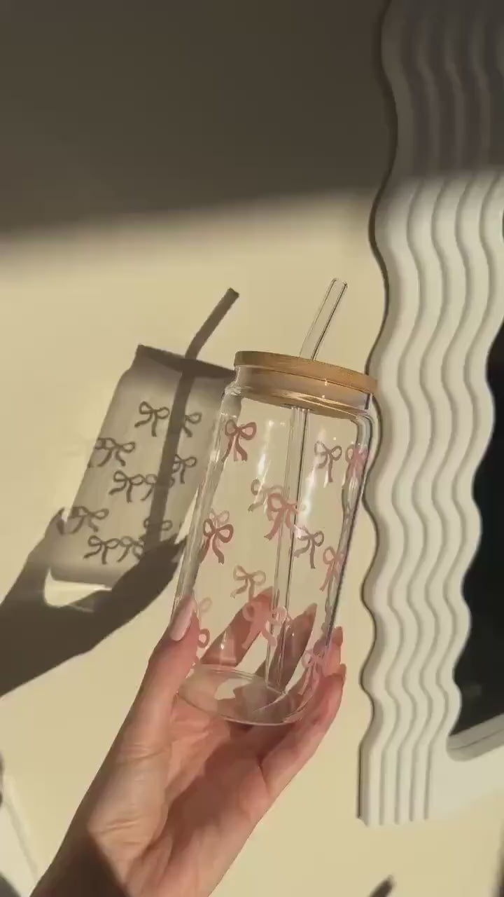 Personalized Iced Coffee Glass Tumbler with Lid and Straw